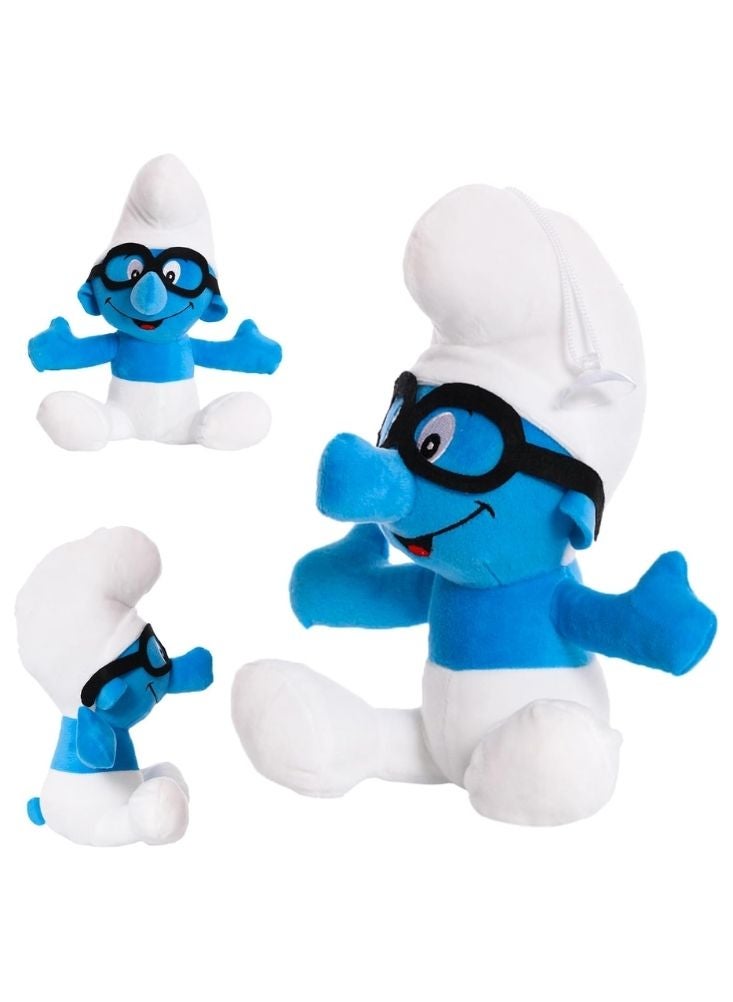 Premium Brainy Smurf Plush Toy with Glasses – Blue Smurfs Cartoon Character Soft Doll - Image 1